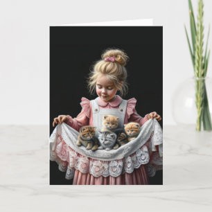 Carte Petite fille avec chatons Anniversaire