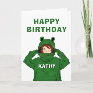 Carte Petite fille avec grenouille verte Hoody Dessin An