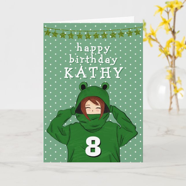 Carte Petite fille avec grenouille verte Hoody Dessin An (Fleur jaune)