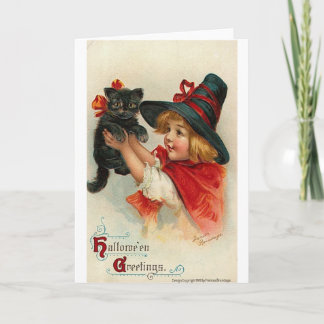 Carte Petite fille avec Kitten noir