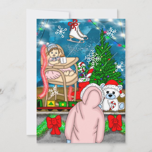 Carte Petite fille avec ours en peluche et fenêtre de No (Devant)