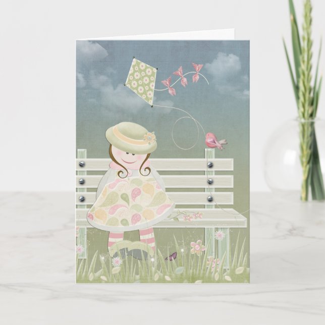 Carte petite fille avec un cerf-volant (Devant)