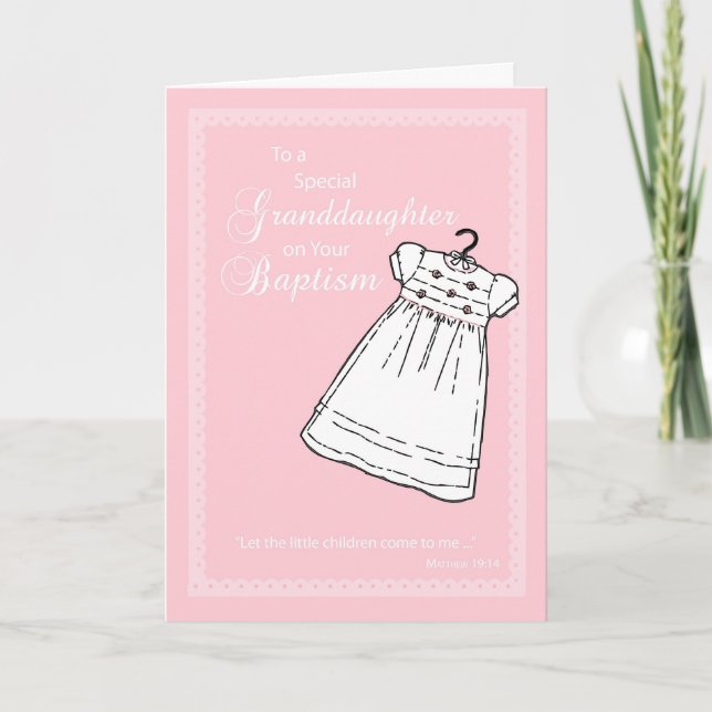 Carte Petite-fille, Baptême sur rose (Devant)