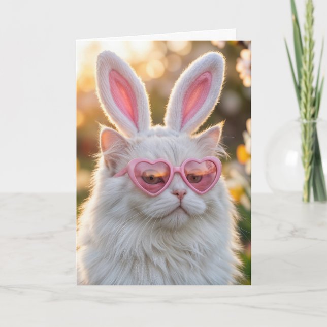 Carte Petite-fille Chat de Pâques avec Oreilles de Lapin (Devant)