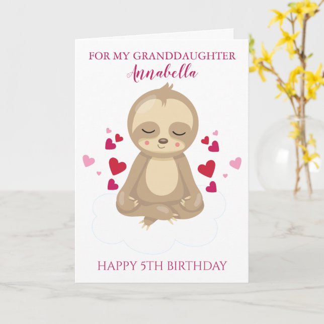 Carte Petite-fille Cinquième anniversaire mignonne rose  (Fleur jaune)
