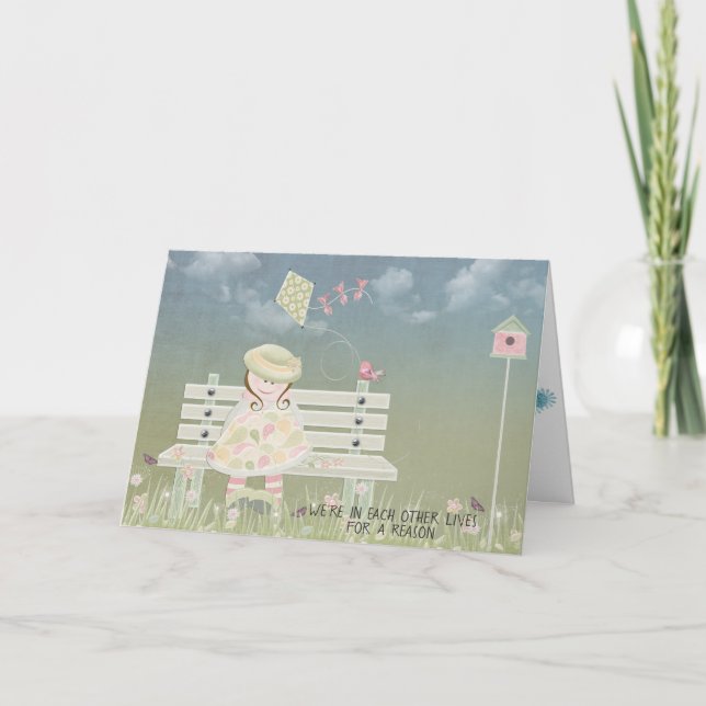 Carte Petite fille d'amitié sur le banc du parc (Devant)