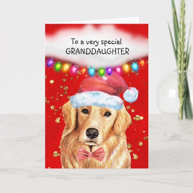 Carte Petite-fille d'or Labrador mignonnes voeux de Noël (Devant)