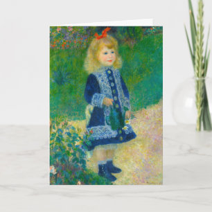 Carte Petite fille en bleu Renoir avec canne à eau