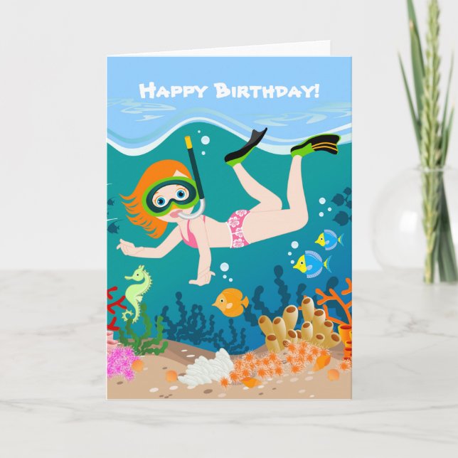 Carte Petite fille en snorkeling sous la mer (Devant)