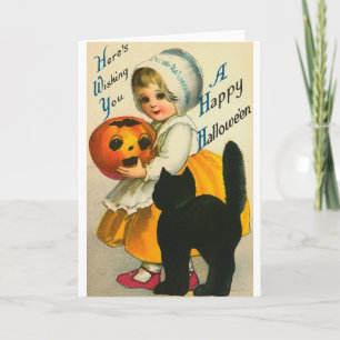 Carte Petite fille et chat