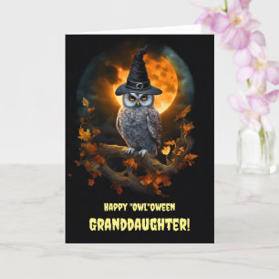 Carte Petite-fille Halloween heureux avec la chouette