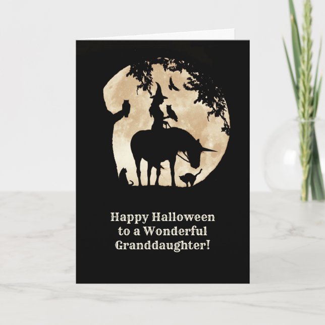 Carte Petite-fille Halloween Witch et Unicorn (Devant)