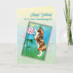 Carte Petite-fille, Joyeux anniversaire avec un chat lud