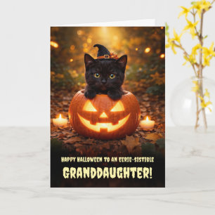 Carte Petite-fille Joyeux Halloween Adorable Chat Noir