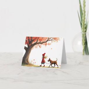 Carte Petite Fille Marchant Son Gros Chien