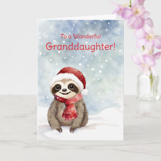 Carte Petite-fille mignonne Sloth Animal Christmas (Orchidée)