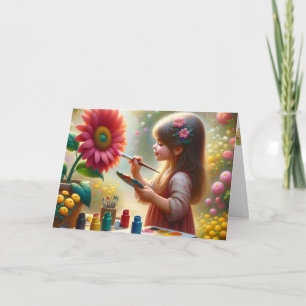 Carte Petite Fille Peint Une Fleur
