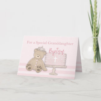 Carte Petite-fille Pink Baptiser Cake Teddy Bear & Tiara