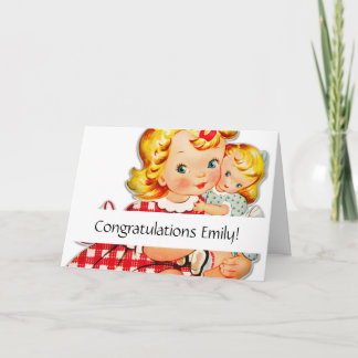 Carte Petite fille retro vintage poupée