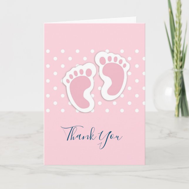 Carte Petite fille rose mignonne Empreintes Merci (Devant)
