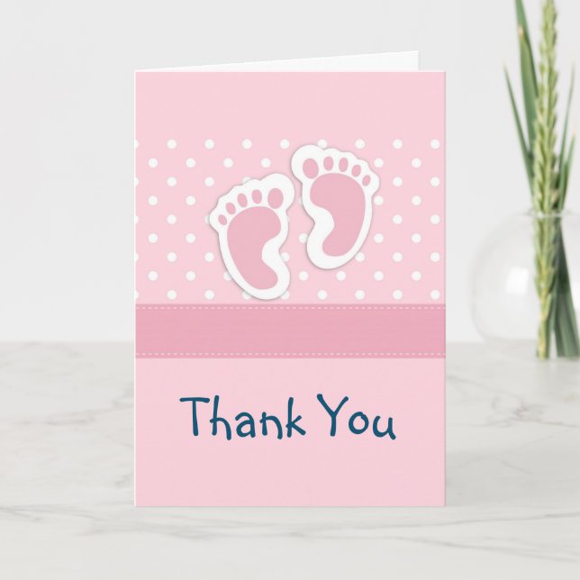 Carte Petite fille rose mignonne Empreintes Merci (Devant)