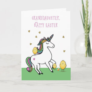 Carte Petite-fille Unicorn voeux de Pâques avec les pous