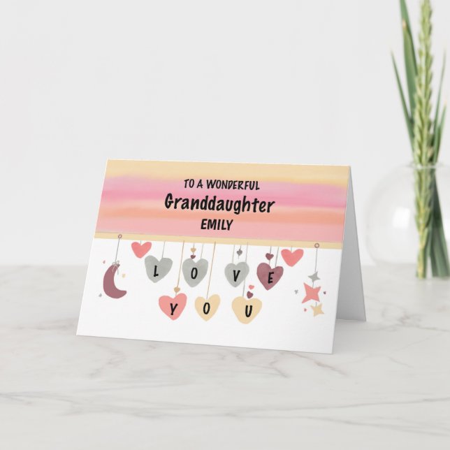 Carte Petite-fille Valentine Coeurs Lune Étoiles (Devant)