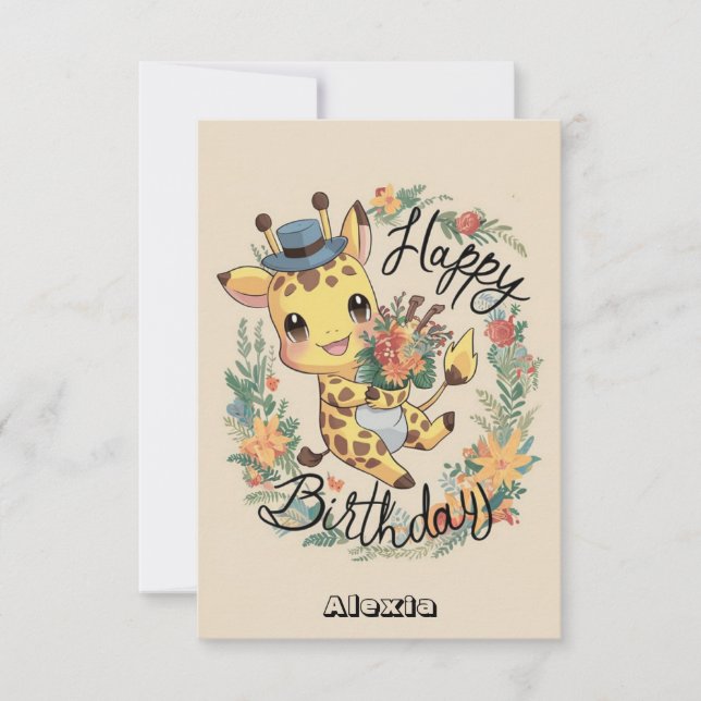 Carte Petite Giraffe Safari Anniversaire (Devant)