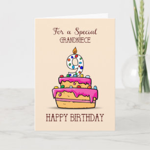 Carte Petite-nièce 9e anniversaire, 9 sur un gâteau rose