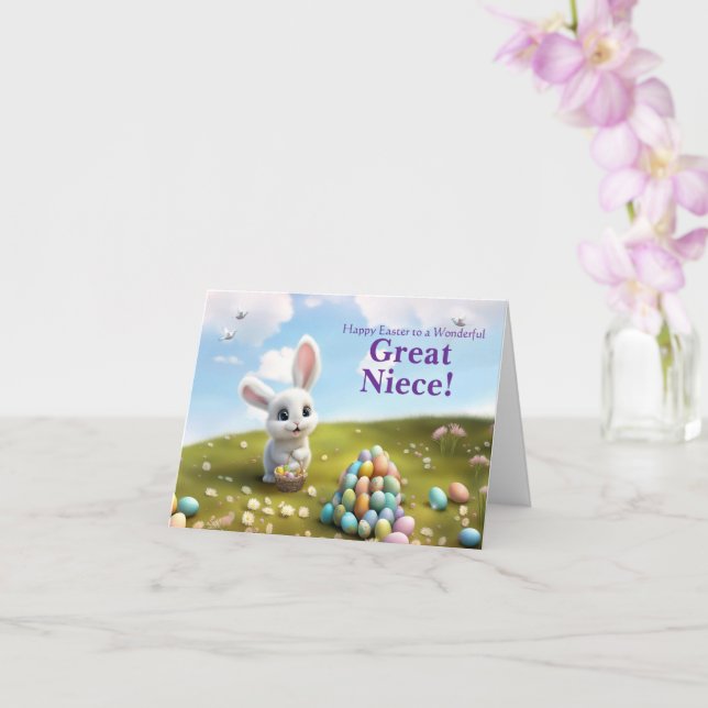 Carte Petite-nièce Pâques avec lapin de Pâques tout doux (Orchidée)