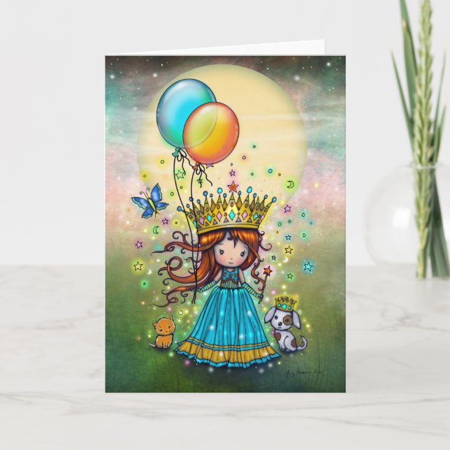 Carte Petite Princesse aux Ballons Art Fantaisiste (Devant)