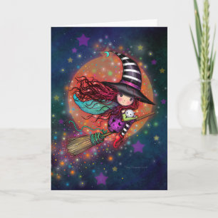 Carte Petite sorcière sur la chambre avec son chat