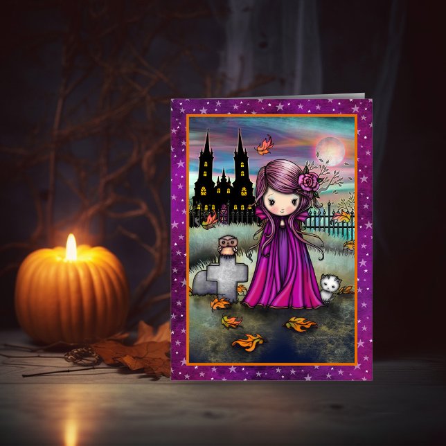 Carte Petite Violet Mignon Vampire d'Halloween, Chat et  (Créateur téléchargé)