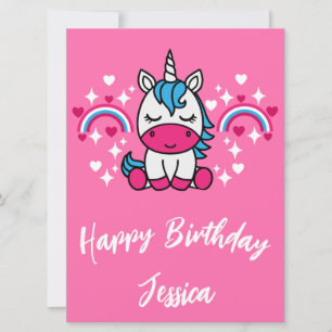 Carte Petites filles rose arc-en-ciel licorne