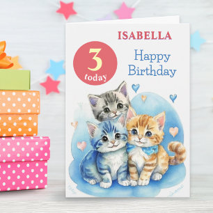 Carte Petits Chatons Nom Personnalisé Âge Enfants Joyeux