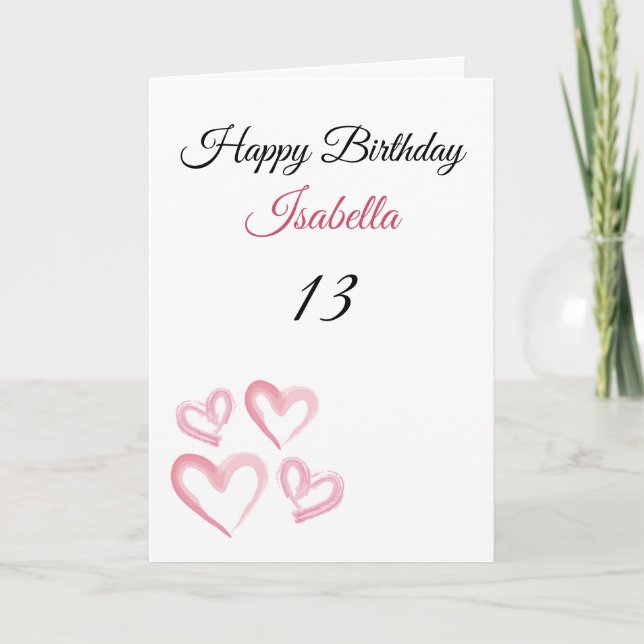 Carte Petits Coeurs Peints en rose 13e anniversaire (Devant)