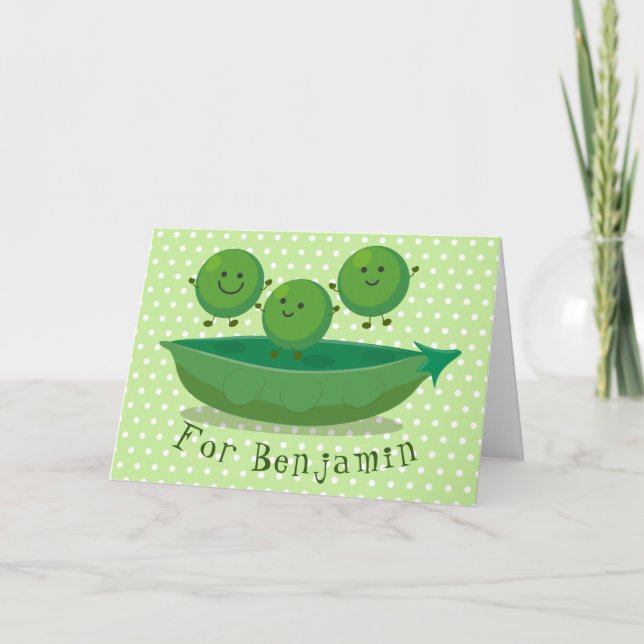 Carte Petits pois sauteurs en pod dessin animé illustrat (Devant)