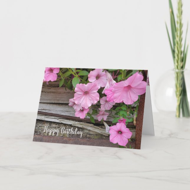 Carte Pétunia rose sur bois (Devant)