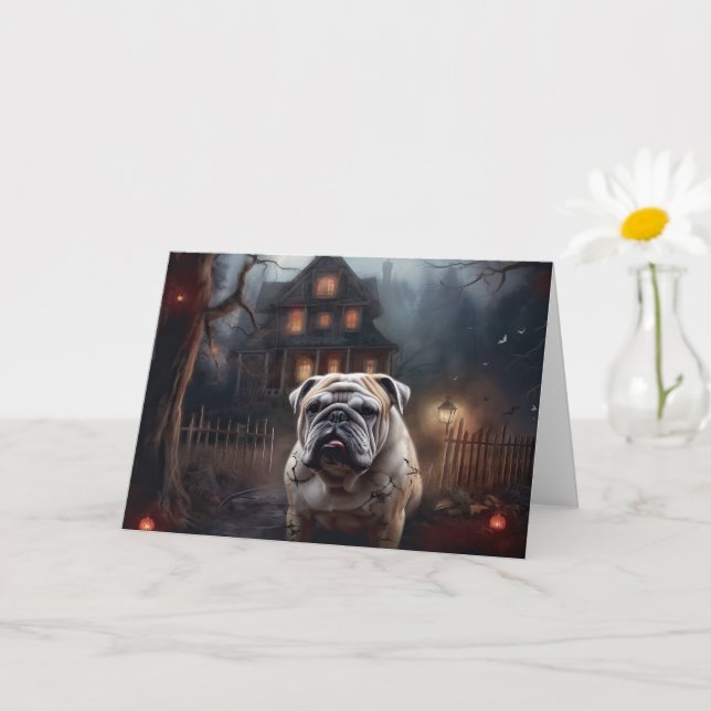 Carte Peur d'Halloween Bulldog (Petite plante)