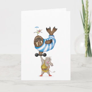 Carte Phacochère lutteur de cirque vintage avec un morse