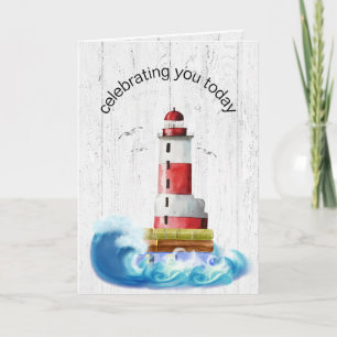 Carte Phare D'Anniversaire Sur Bois Blanchi