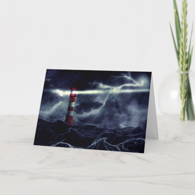 Carte Phare dans la mer orageuse illustration numérique (Devant)