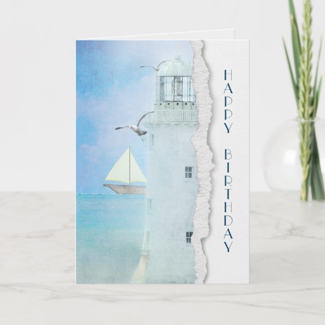 Carte phare et voilier blancs (Devant)