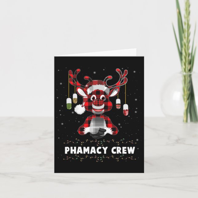 Carte Pharmacie Renne à carreaux rouges Équipe de Noël  (Devant)