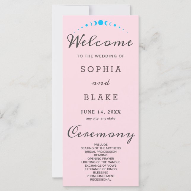 Carte Phases de Lune Turquoise Soft Rose Wedding Program (Devant)