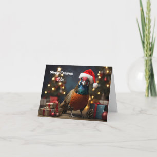 Carte Pheasant portant chapeau santa