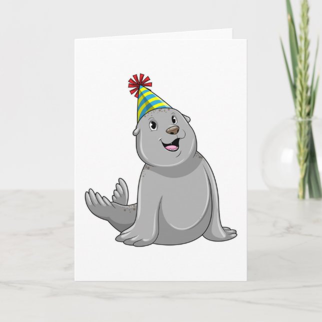 Carte Phoque avec chapeau de fête Party (Devant)