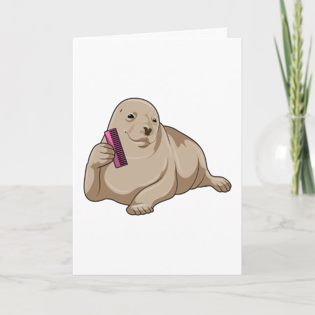 Carte Phoque coiffeur avec peigne (Devant)
