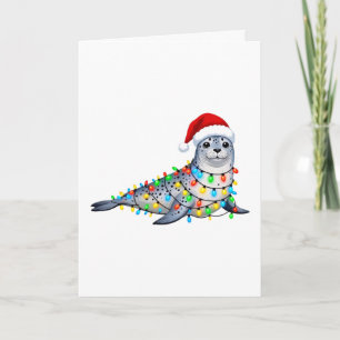 Carte Phoque de fête recouvert de lumières de Noël