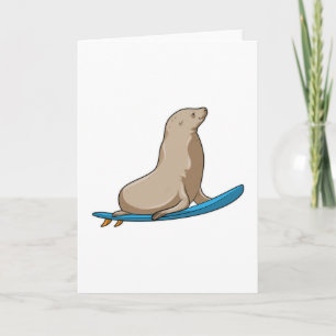 Carte Phoque en surfeur avec planche de surf